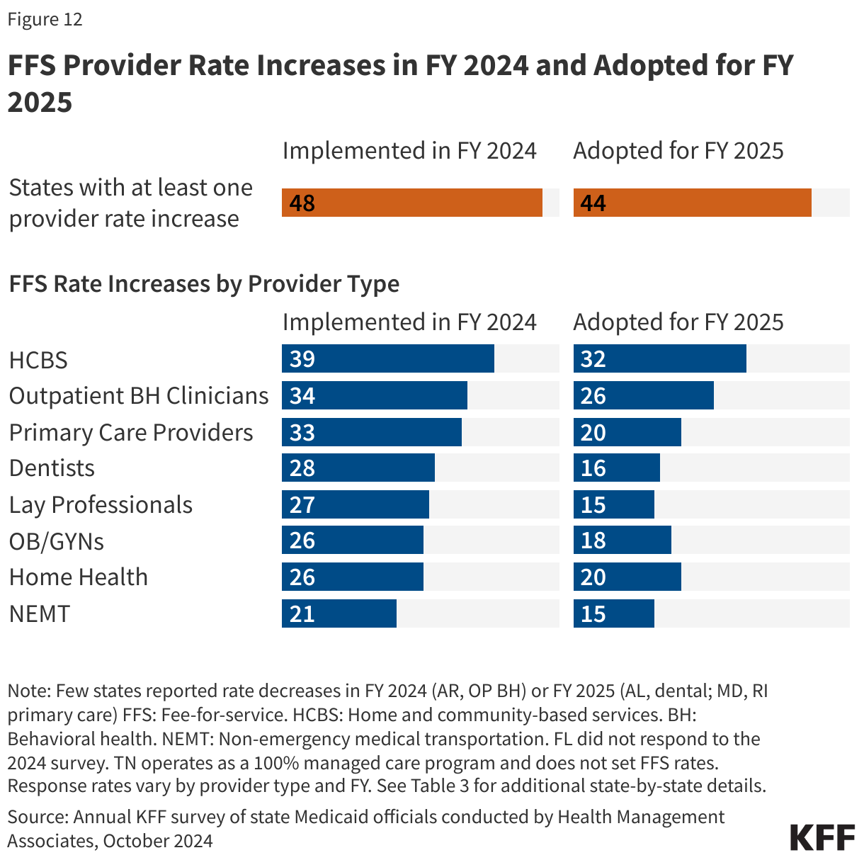 FFS Provider Rate Increases in FY 2024 and Adopted for FY 2025