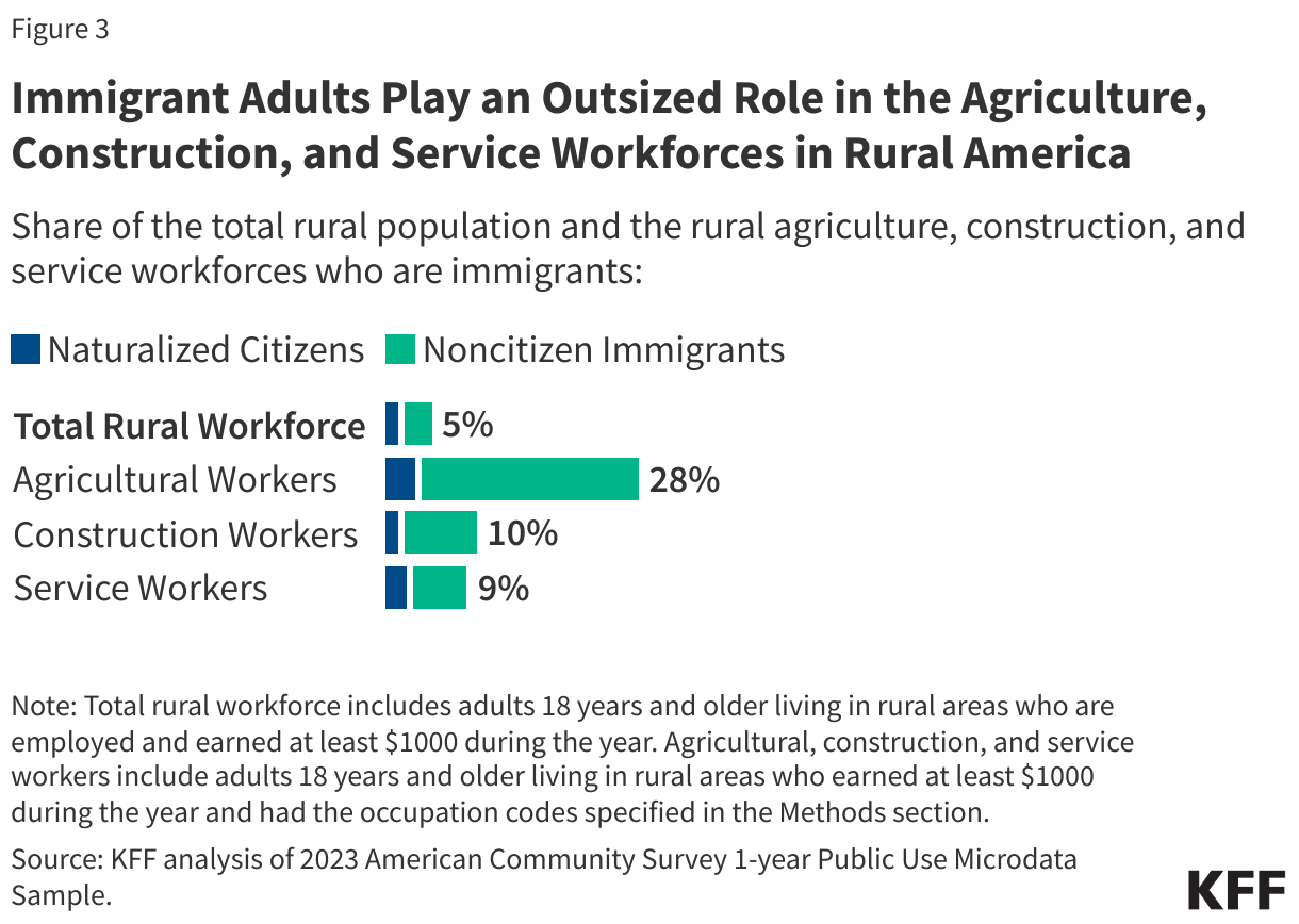 Immigrant Adults Play an Outsized Role in the Agriculture, Construction, and Service Workforces in Rural America